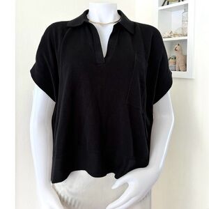 Banana Republic Factory black cotton linen short sleeve boxy oversized dolman